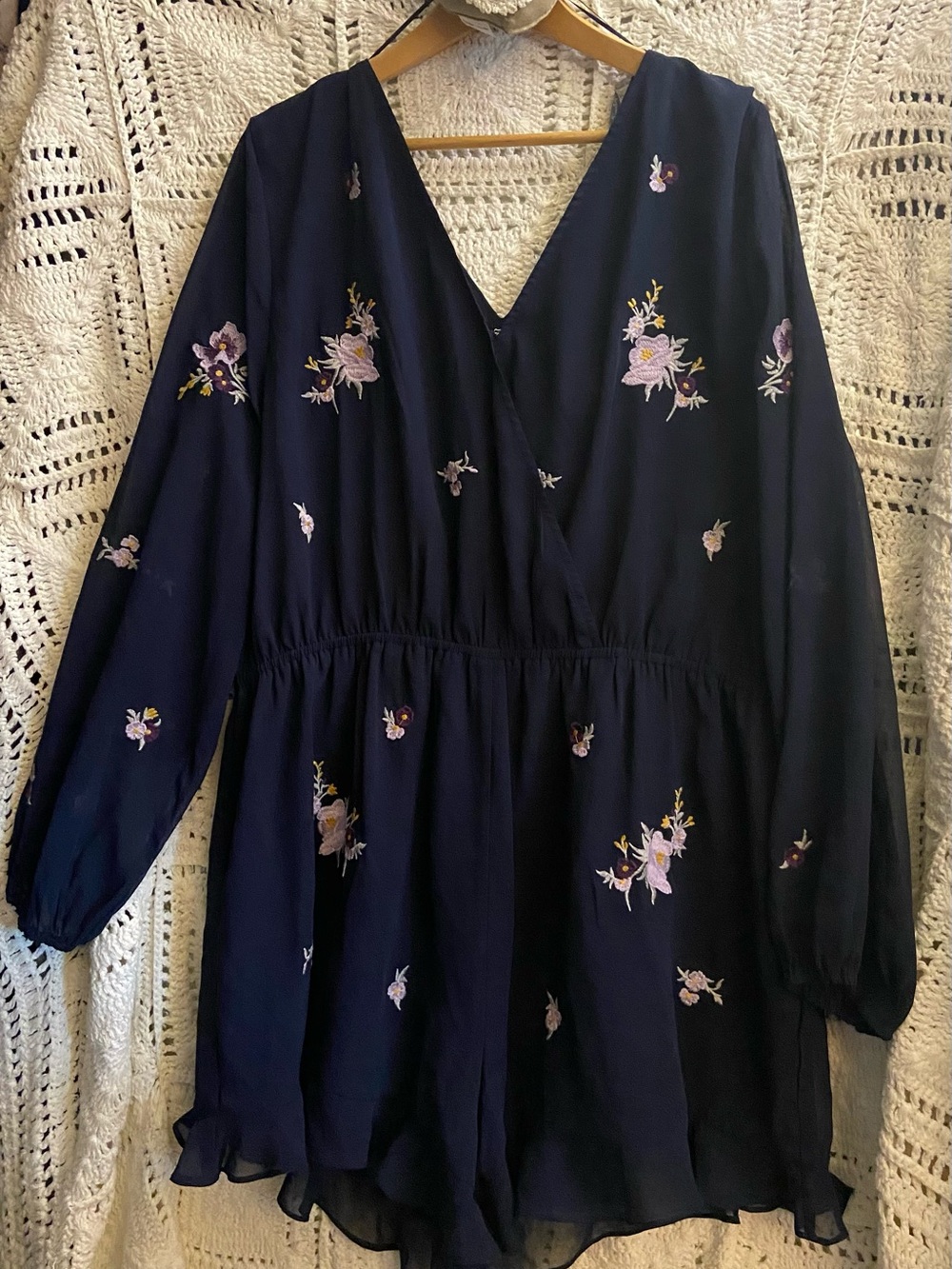 ARULA Navy Textured V-Neck Romper